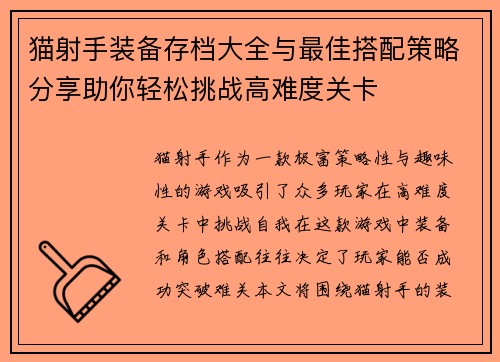 猫射手装备存档大全与最佳搭配策略分享助你轻松挑战高难度关卡